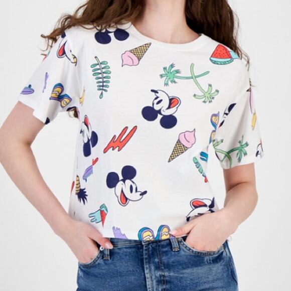 Disney Juniors' Mickey Tropical Graphic T-Shirt - Picture 1 of 8